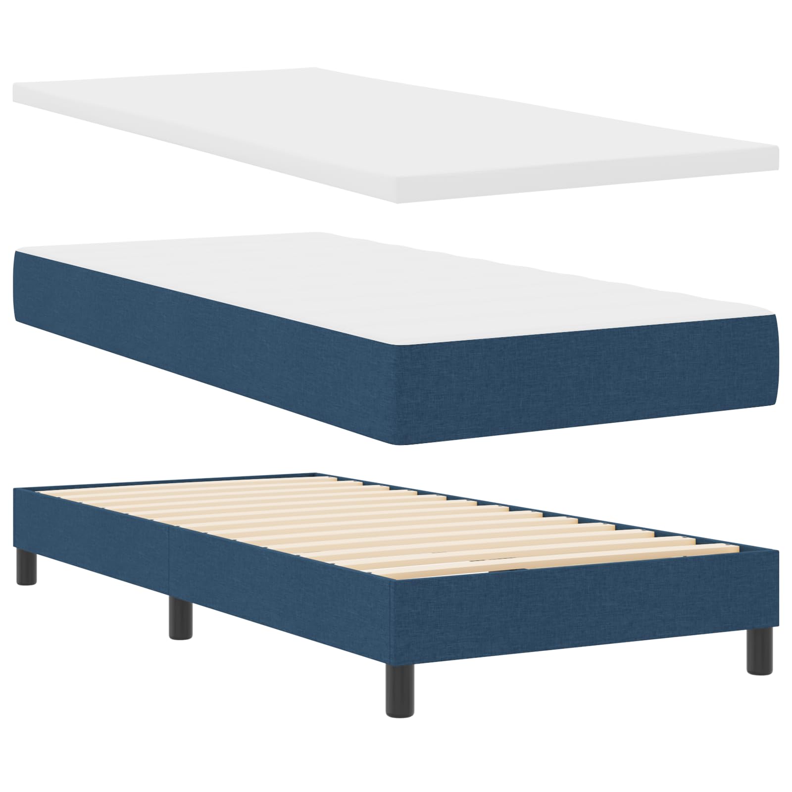 Cama con somier con colchón azul, 90 x 190 cm, tejido de muelles ensacados medio-firme, transpirable, funda extraíble