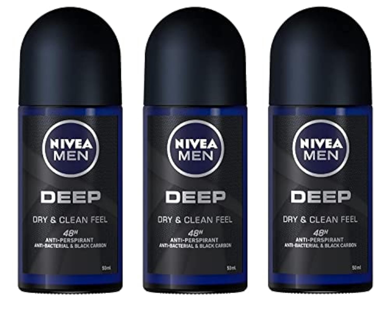 NIVEAMen's Deep Roll On Anti-perspirant Deodorant (Pack of 3 Bottles, 1.7oz / 50ml Each)