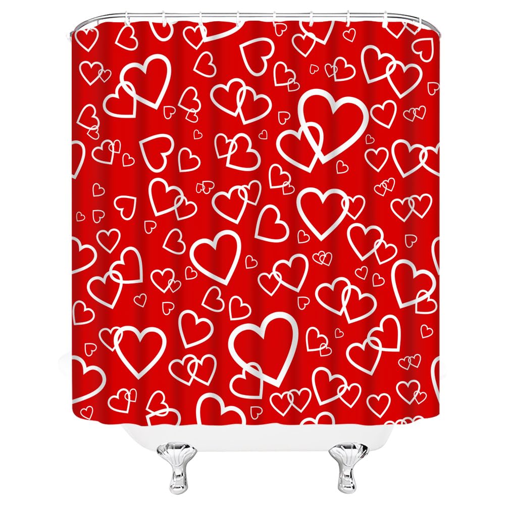 ICTEISOM Valentine's Day Shower Curtain - Romantic Heart Print, 72x72 Inches With Hooks
