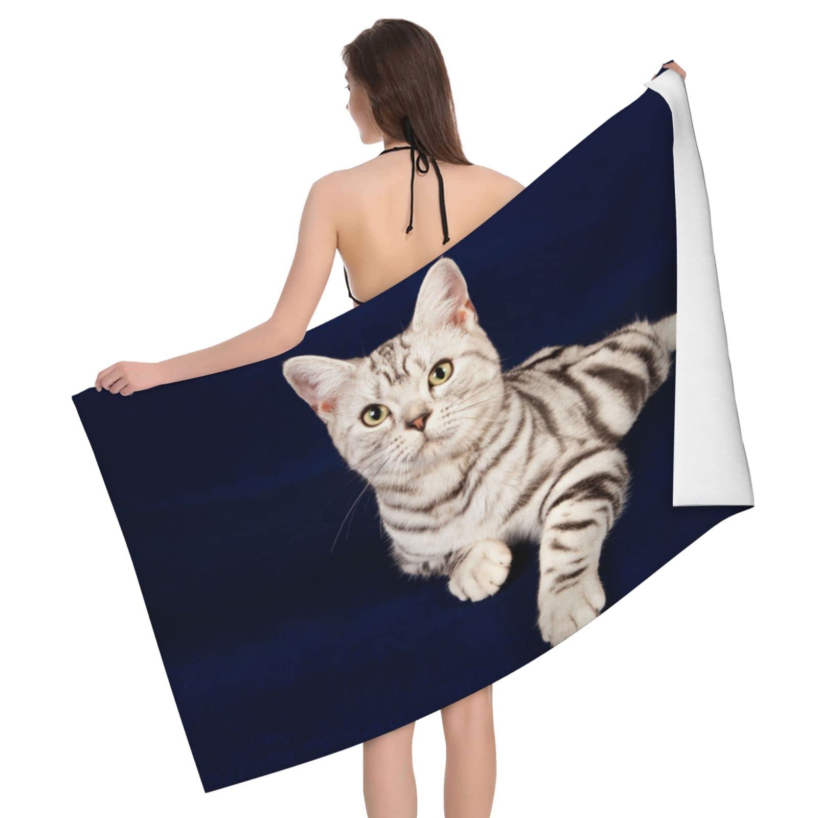 Amazon｜アメリカンショートヘア 猫柄 紺色 バスタオル 大判