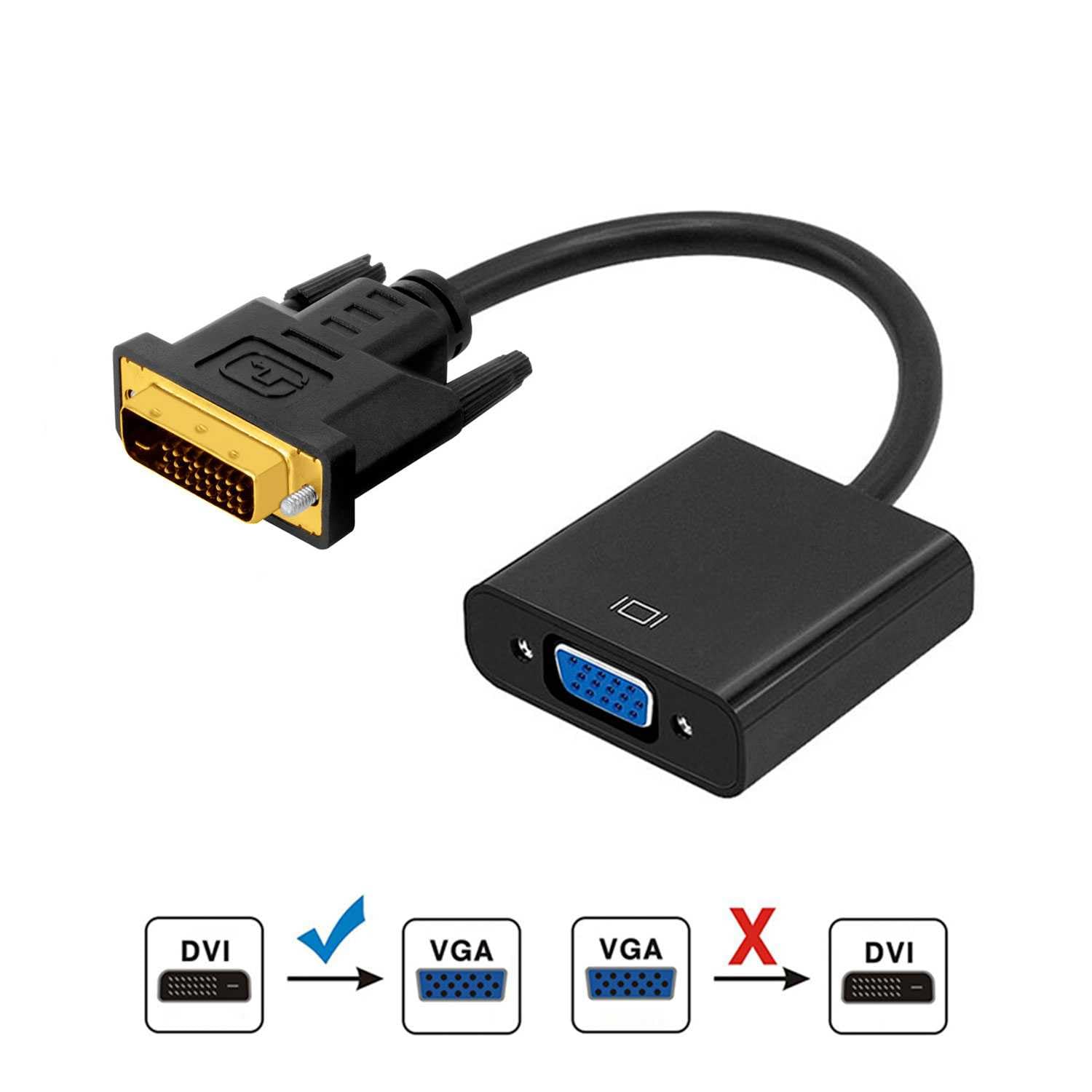OcioDual Adattatore DVI-D 24+1 Maschio a VGA Femmina 15 Pin, Convertitore Video per PC, Monitor, Proiettore e Display