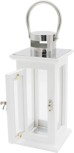 Miniatura 7 de CVHOMEDECO. Farol decorativo elegante de madera para velas de huracán con parte superior de acero inoxidable e inserciones de vidrio para decoración