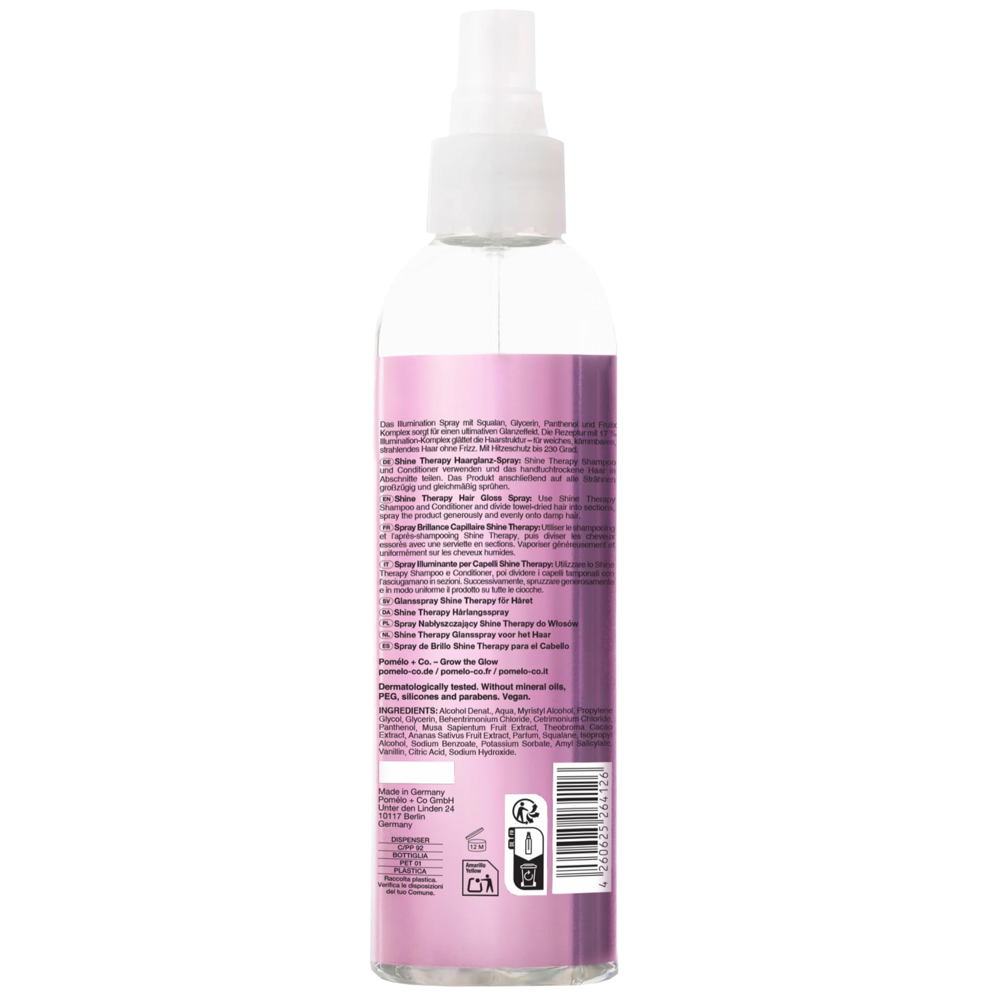 Pomélo+Co Spray con complesso illuminante al 17% per capelli nutriti, idratati e morbidi - con protezione termica/trattamento per capelli secchi/Shine Therapy Spray 200 ml