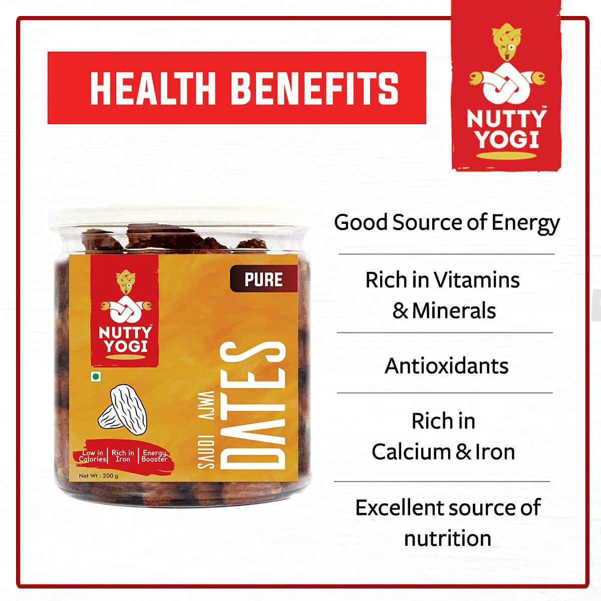 Nutty Yogi Original Ajwa Dates | Rich in Vitamins and Minerals | Original Imported Dates - 200gm (Pack of 2) 2