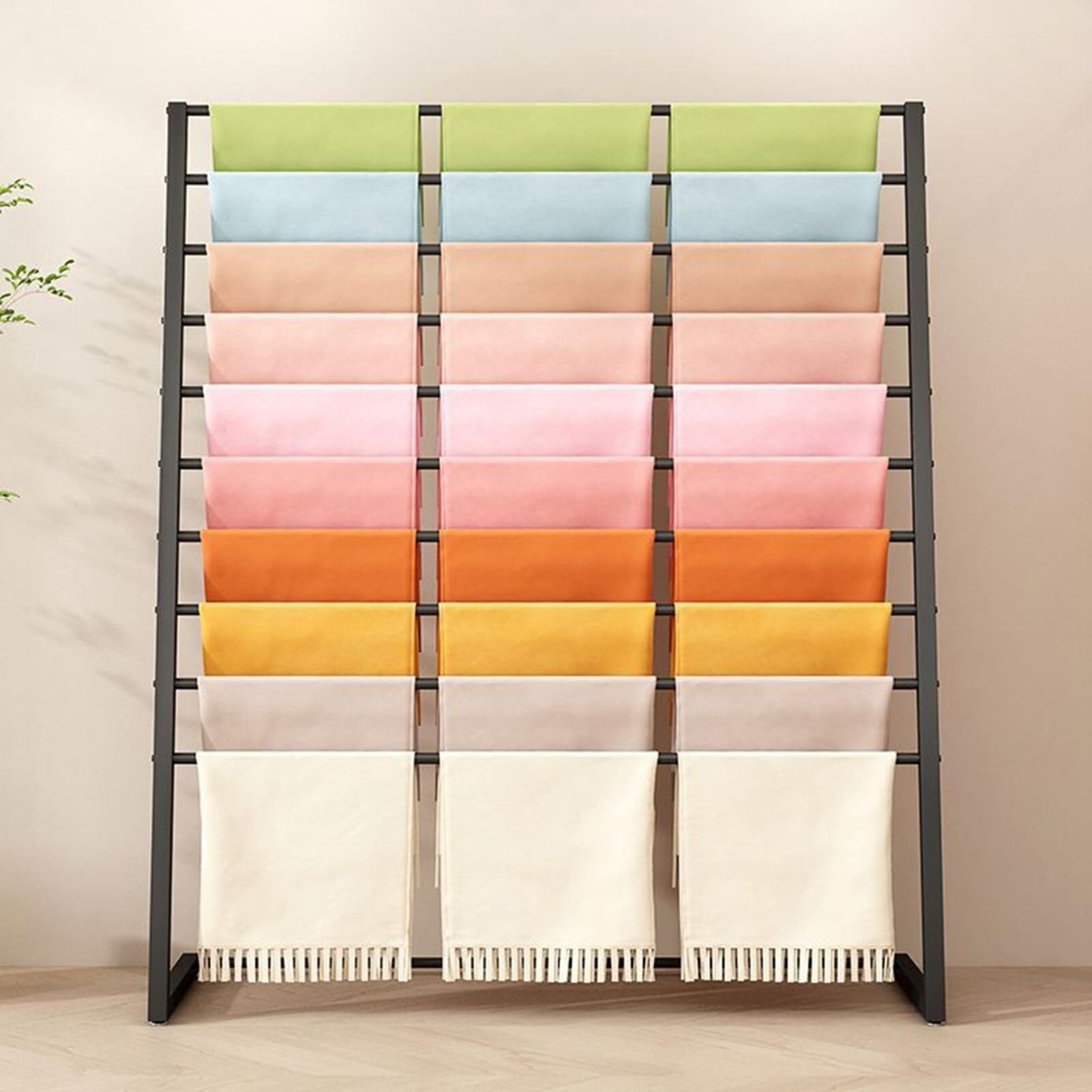 Personaliza lo que necesitas 10 barras de soporte para bufandas, bufandas de seda de pie de metal y soporte de exhibición para el cuello, estante comercial de hierro de metal (blanco, 80 x 40 x 145 cm