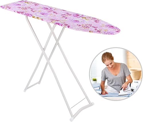Miniatura 6 de Tabla de planchar de tamaño completo, plegable de 4 patas, soporte de hierro resistente ajustable y cubierta extraíble, tabla compacta resistente,