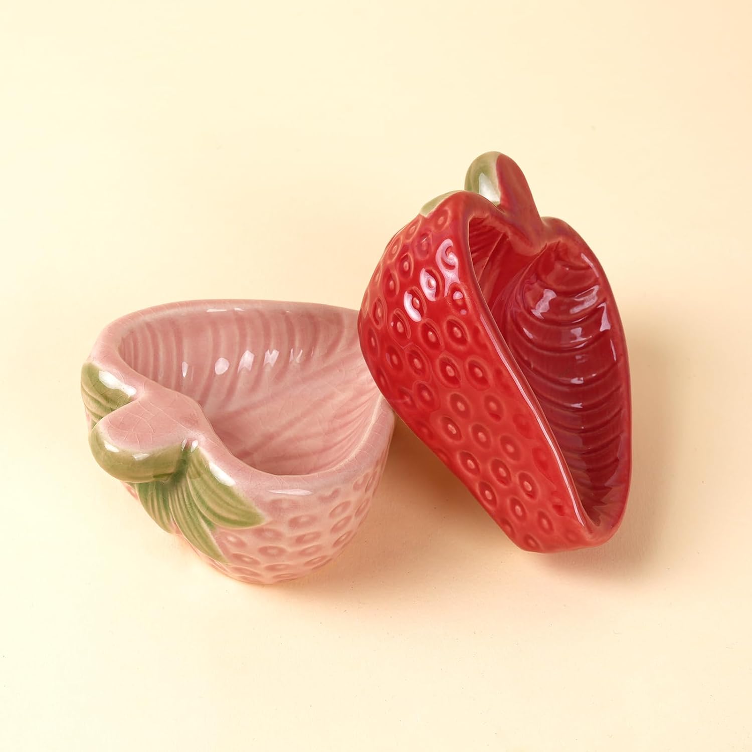 Hamtser Food Bowl,2 Packs Strawberry Hamster Bowls,Ceramic Feeding Bowl,Food Dish for Small Animals Gerbil Dwarf Hamster Rat Mice Guinea Pig(Pink+Red)