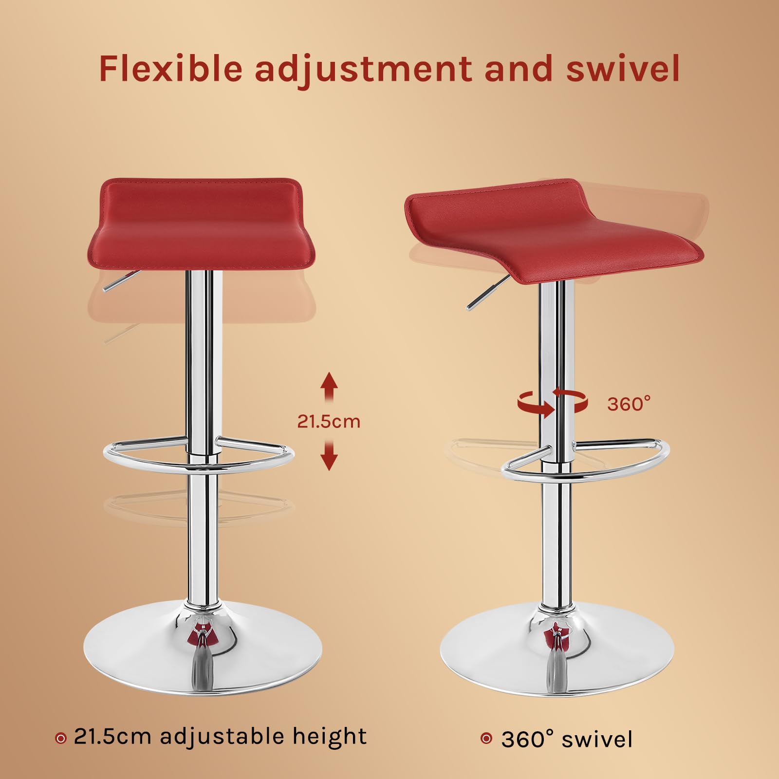 WOLTU Barkruk set van 2, barkruk met verstelbare hoogte, aanrechtkruk 360° draaibaar voor bar, keuken, toonbank, café, pvc metaal, met voetensteun, bordeaux zilver