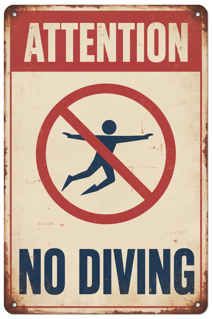 Metal Sign Attention No Diving Sign Pool Signs Sign No Diving Swimming Warning High Cost Free Parking Pools Mount Caut 8x12Inch Wall Decoration Metal Wall Vintage Aluminum Plates Printed