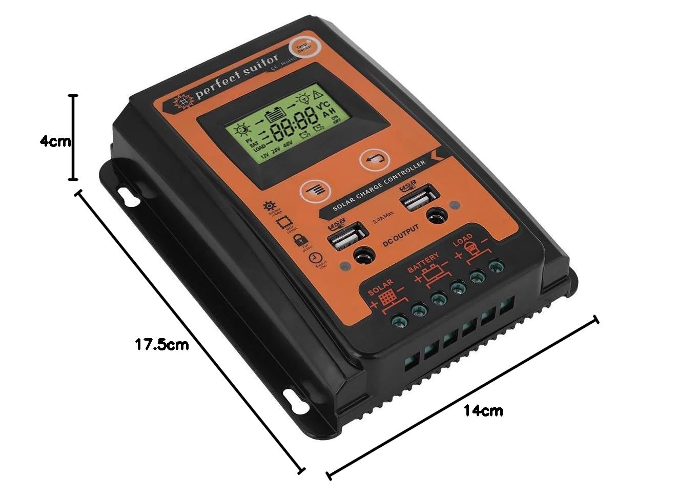 Contrôleur de Charge Solaire MPPT Régulateur Panneau de Charge Solaire avec Ecran LCD avec Double USB Panneau Solaire Batterie 12V / 24V Affichage LCD (50A)