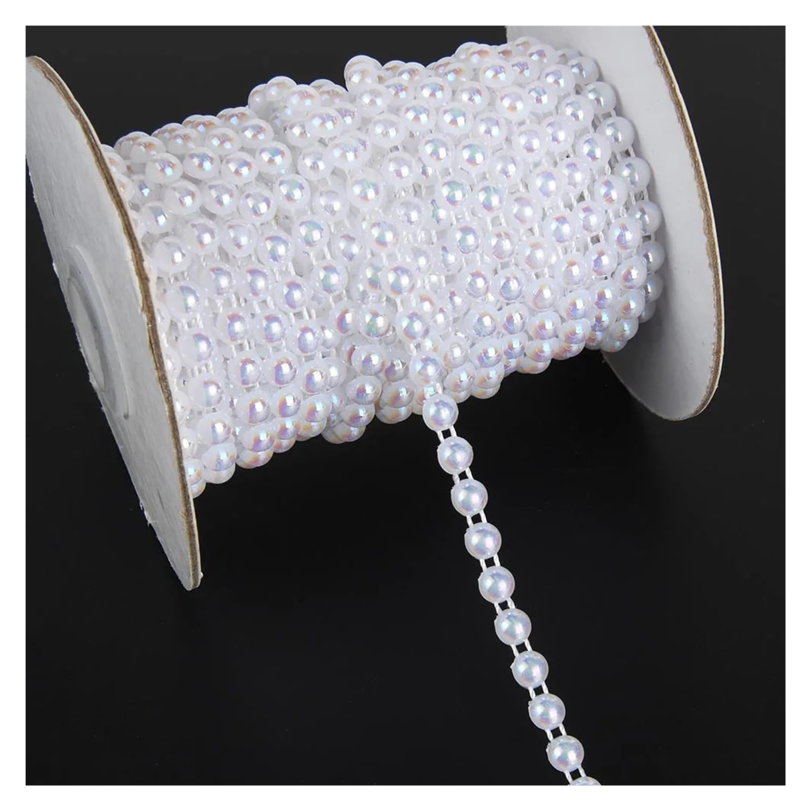 Pearl Bead String 3Yards 6mm Width Half Round Flatback Imitation Pearl Beads Chain Sewing Trim Cake Decoration Makeup and Wedding Arrangements (Color : AB White) โ image 1