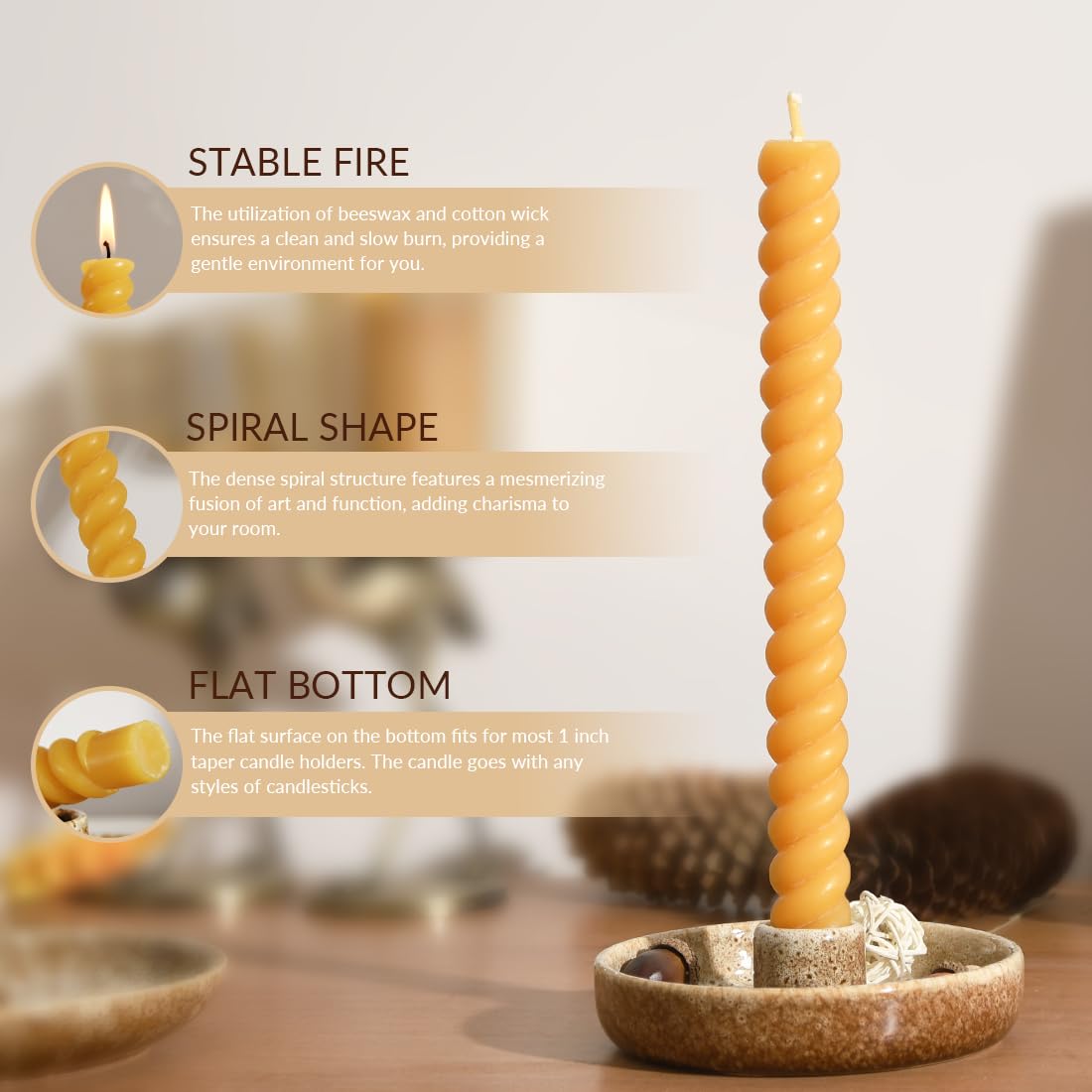 DEYBBY Candele in cera d'api virale naturale, antigoccia e senza fumo, 25,4 cm, in pura cera d'api, set di 4 candele alte brucianti per decorazioni domestiche e regalo in qualsiasi occasione