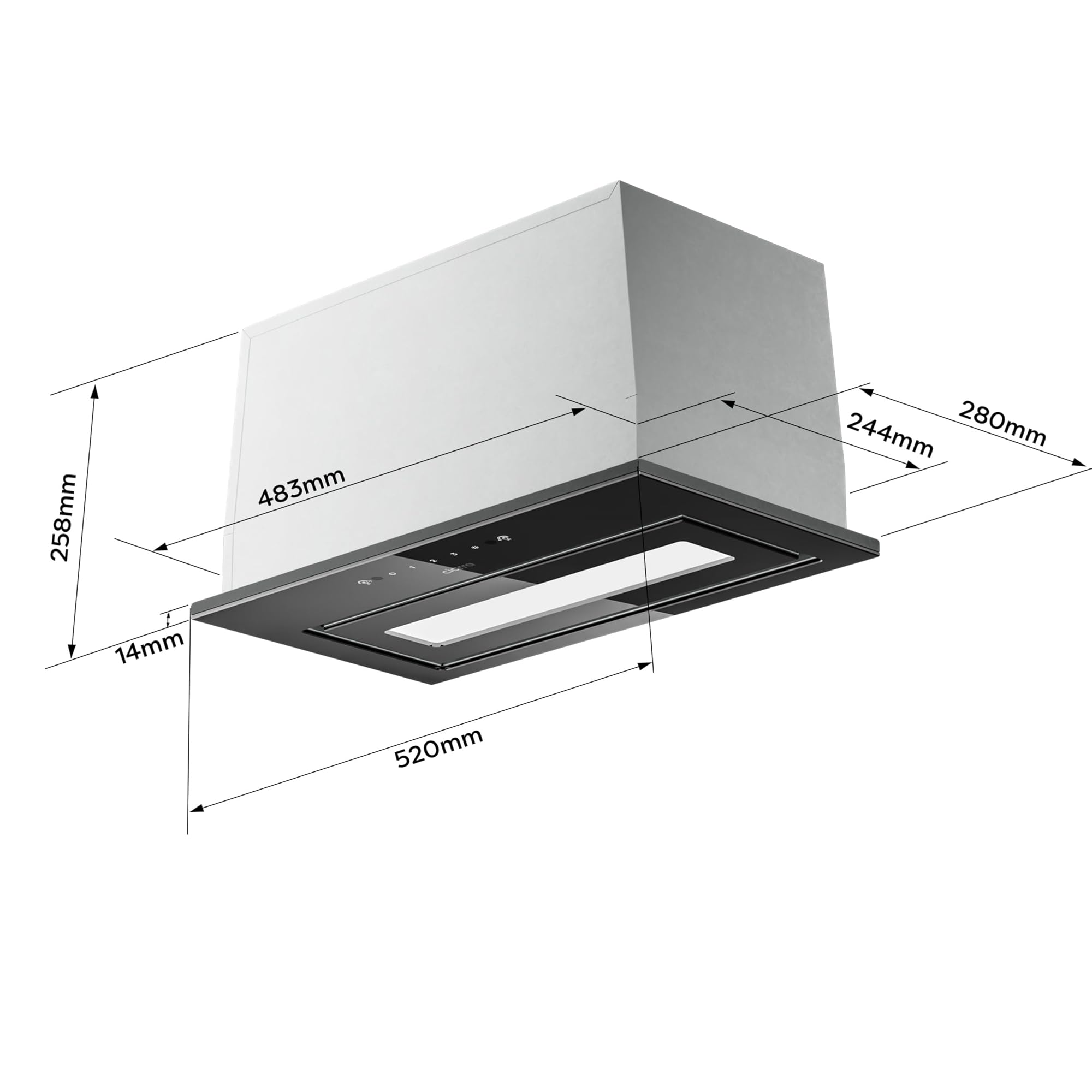 CIARRA CBCB5931B Cappa Aspirante Incasso 52cm Classe A- 469m³/h - Nero | 3 Velocità - Doppia Modalità -Controllo Gestuale-Facile Installazione-Con Carbone Attivo CBCF055 - Sottopensile Acciaio Inox