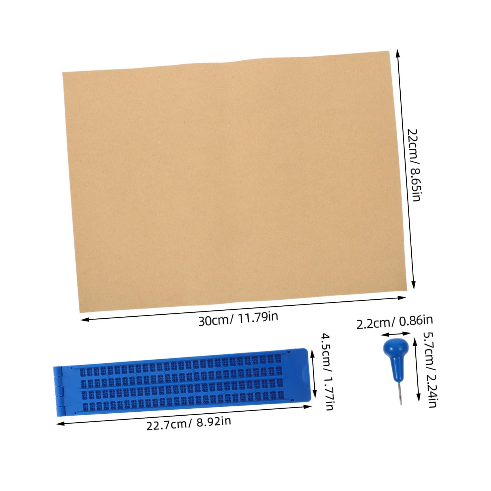 Kit per Scrittura Braille Tavoletta Blu in Plastica, Stilo Portatile Facile da Usare per Non Vedenti, per Apprendimento e Pratica Quotidiana
