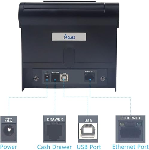Miniatura 3 de Aclas Impresora térmica de recibos de 3 pies 18 de 3.150 in con cortador automático, cajón de efectivo, ventanas ESCPOS para impresoras de recibos