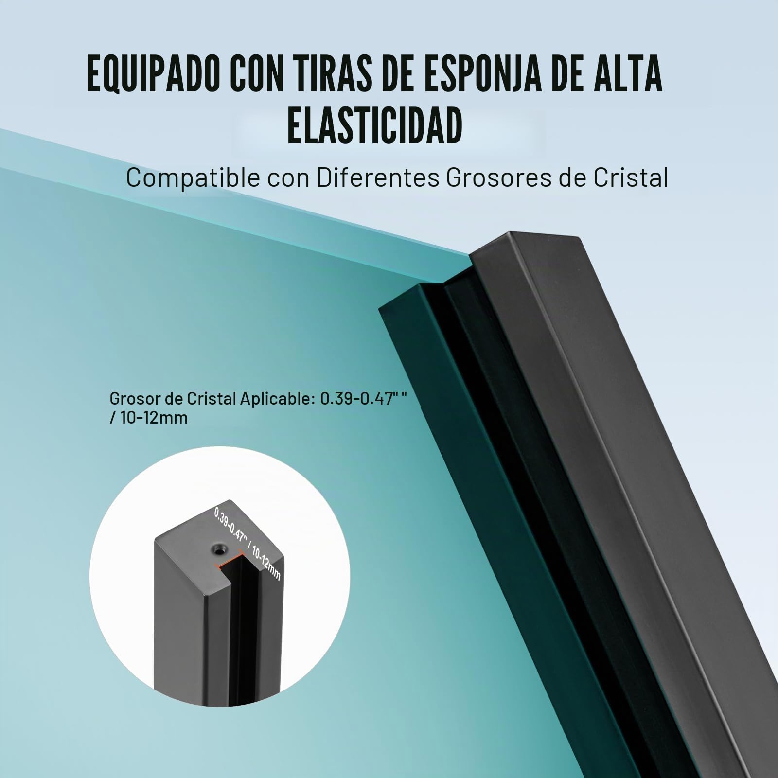 VEVOR Abrazadera de Vidrio, Soporte de Barandilla de Vidrio de 910 x 105 x 105 mm para Vidrio Templado de 10-12 mm de Espesor, Acero Inoxidable 304, para Balcón, Jardín, Cubierta, Escalera, Negro