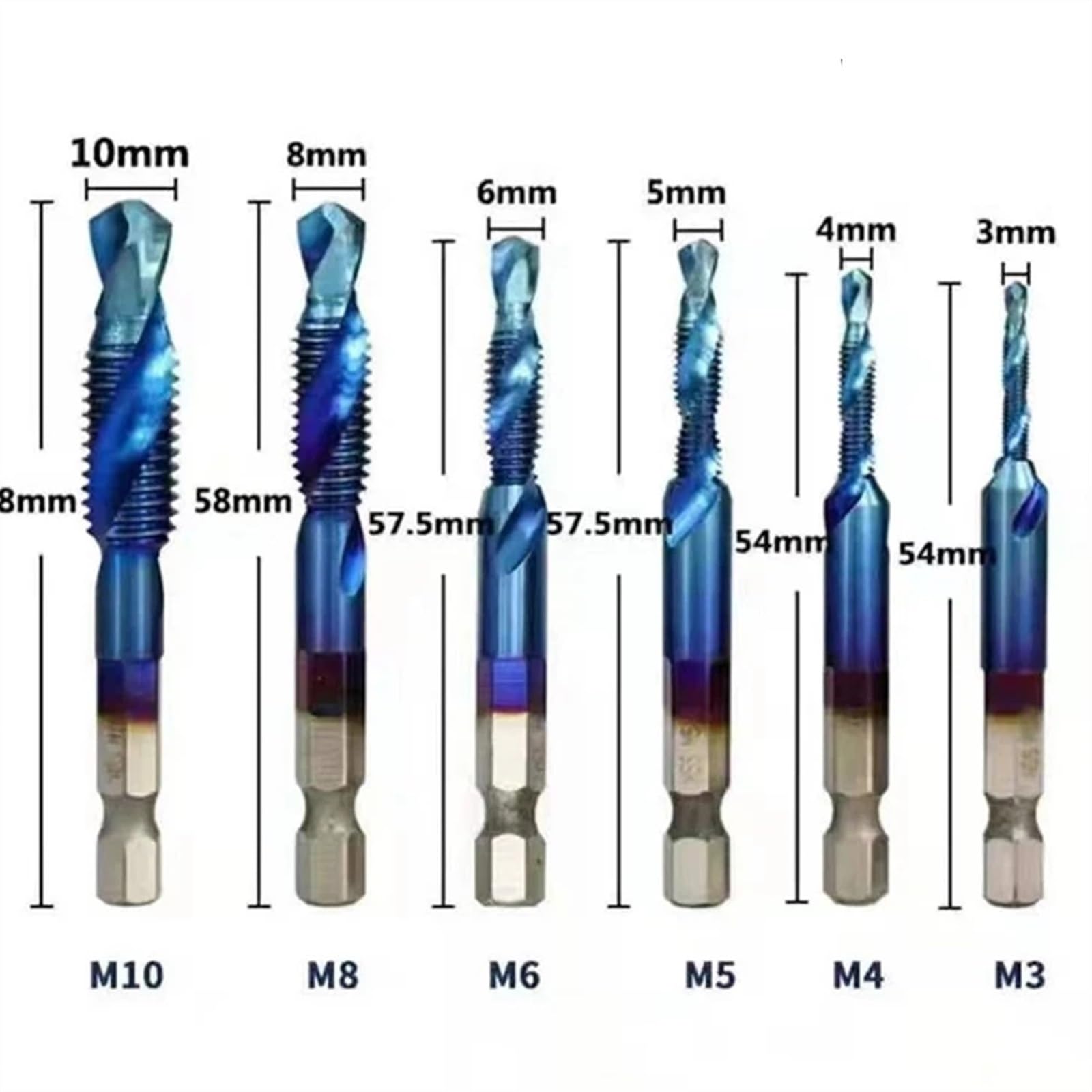 Windeisen-Werkzeug 6 Teile/satz HSS Bohren Gewindebohrer Bits Gewinde Schraube Werkzeuge Maschine Wasserhähne M3-M10 Gewindebohrer Bohrer Schaft Titan Beschichtet(Blue)