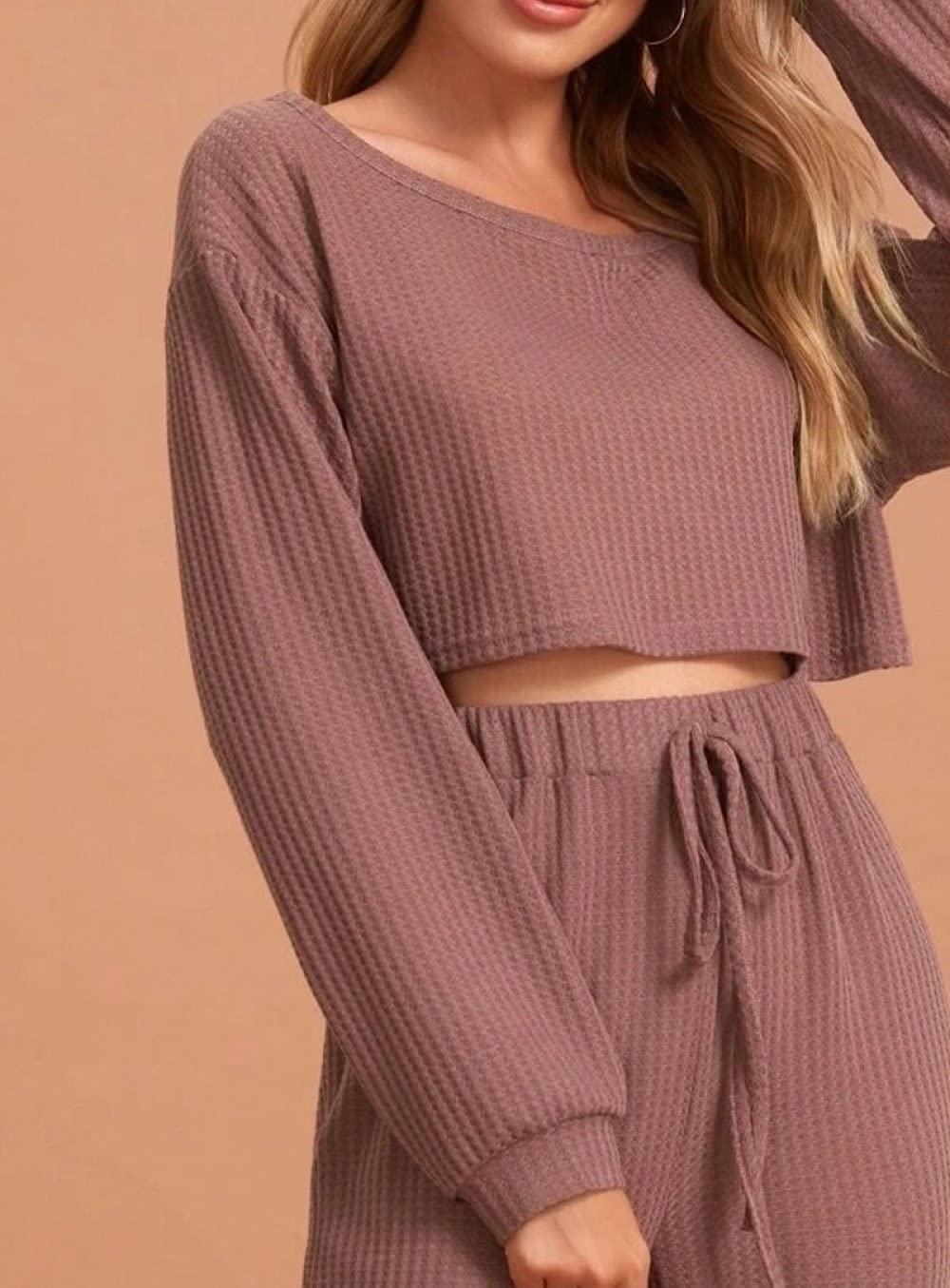 Ensembles De Pyjama Femme,Pâte De Haricot Col Rond Manches Longues Ensemble De Vêtements De Nuit Femmes Pyjama Deux Pièces Personnalité Douce Décontracté Loungewear Festival Cadeau pour Soeurs