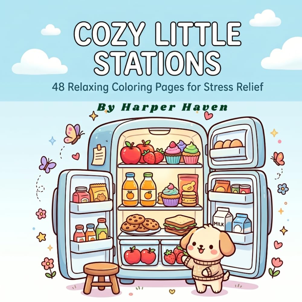 Cozy Little Stations: 48 Relaxing Coloring pages for Stress Relief