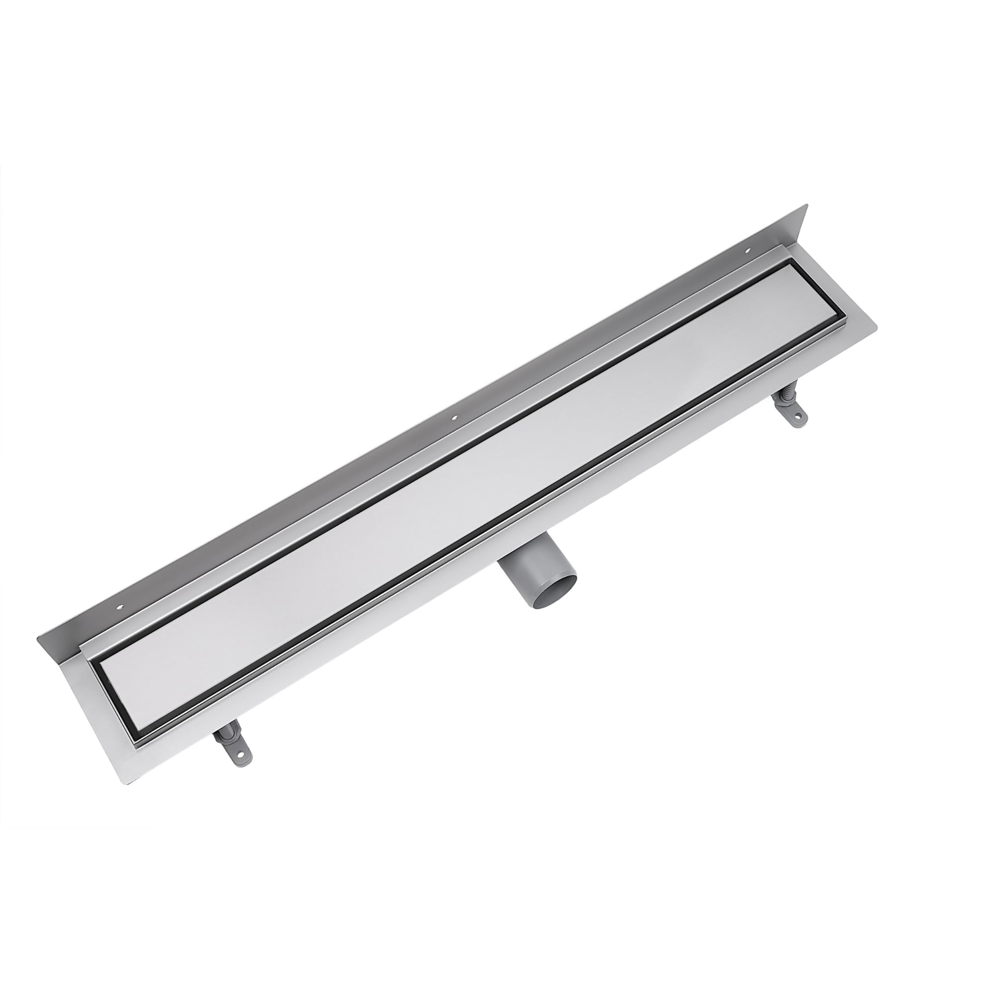 Wand-Duschrinne 120 cm, Duo-Rost – befliesbar oder mit Edelstahlabdeckung, Edelstahl AISI 304, Siphon Ø50, Haarsieb