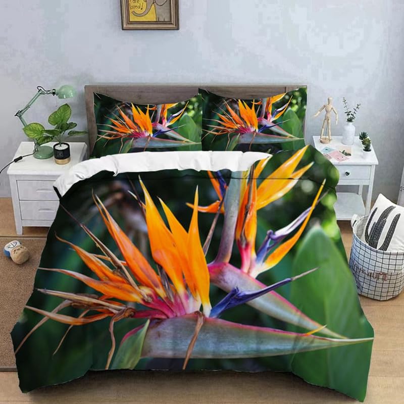 Housse de couette 140x200 grue verte en microfibre 110g/m² avec 2 taies d'oreiller 65x65