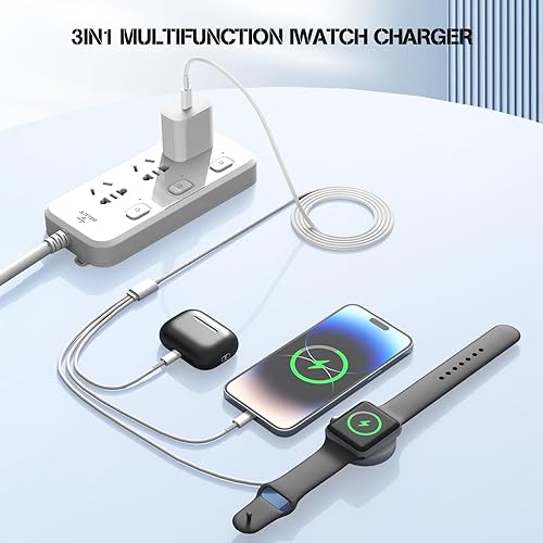 Miniatura 2 de Cargador USB C mejorado para reloj, teléfono 3 en 1 y iWatch cable magnético de carga rápida de 6 pies con cargador de pared USB-C, compatible con