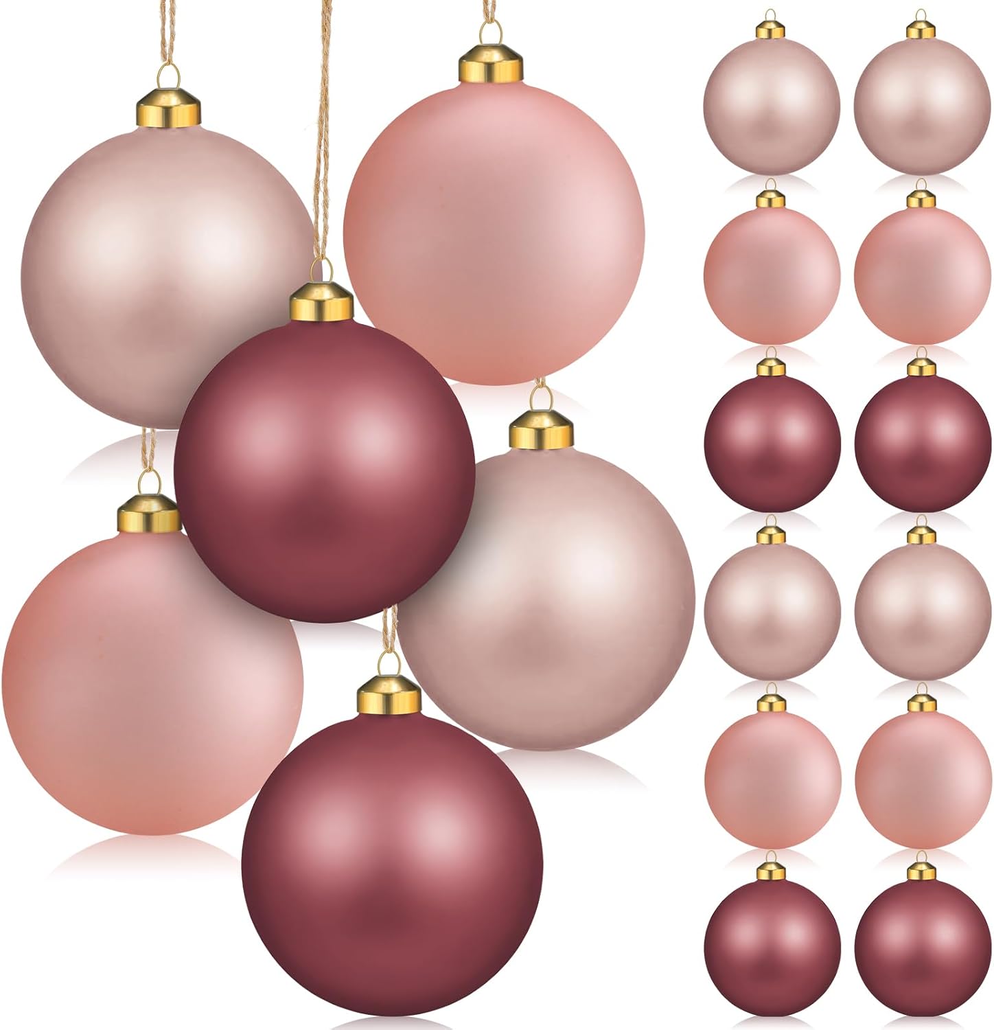 12 Pcs Matte Glass Christmas Ball Ornament 4 Inch Vintage Christmas Tree Ornament Christmas Tree Decoration Hanging Christmas Ball with Loop for Christmas Xmas Decor Party Supplies(Pink Series)