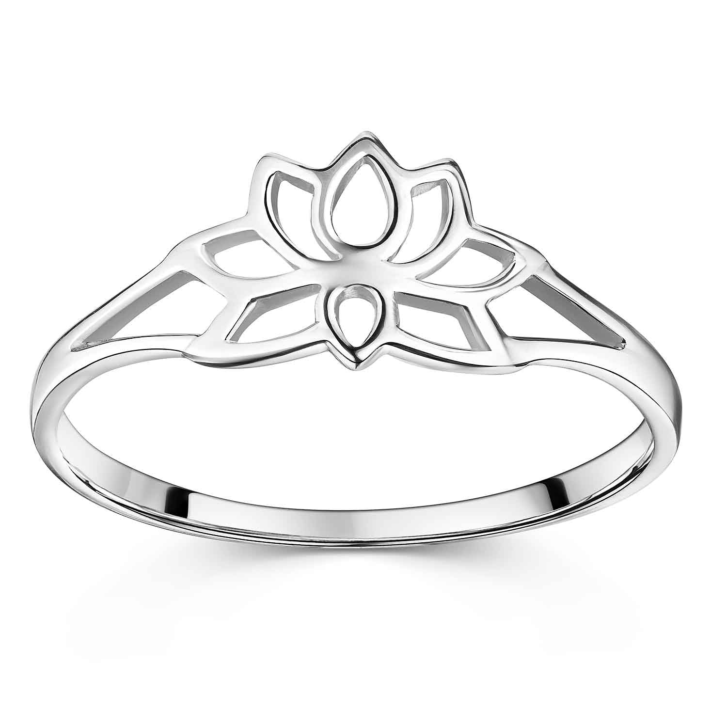 MATERIA Feder Ring Damen - 925 Silber Rhodiniert, Größenverstellbar 51-60 + Geschenkbox