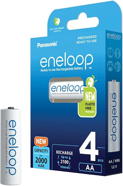 Panasonic eneloop BK-3MCDE/4BE | Ready-to-Use Ni-MH akumulatory, AA/Mignon, 4 sztuki w zestawie, większa pojemność min. 2000 mAh, 2100 cykli ładowania, w opakowaniu w bez tworzyw sztucznych, Niebieski
