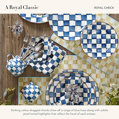 Image of MACKENZIE-CHILDS Enamel Mug, Cute Enamelware Coffee and Tea Mug, Unique Drinkware, 16 Ounces, Blue-and-White Royal Check, Set of 1 (Pack of 2)