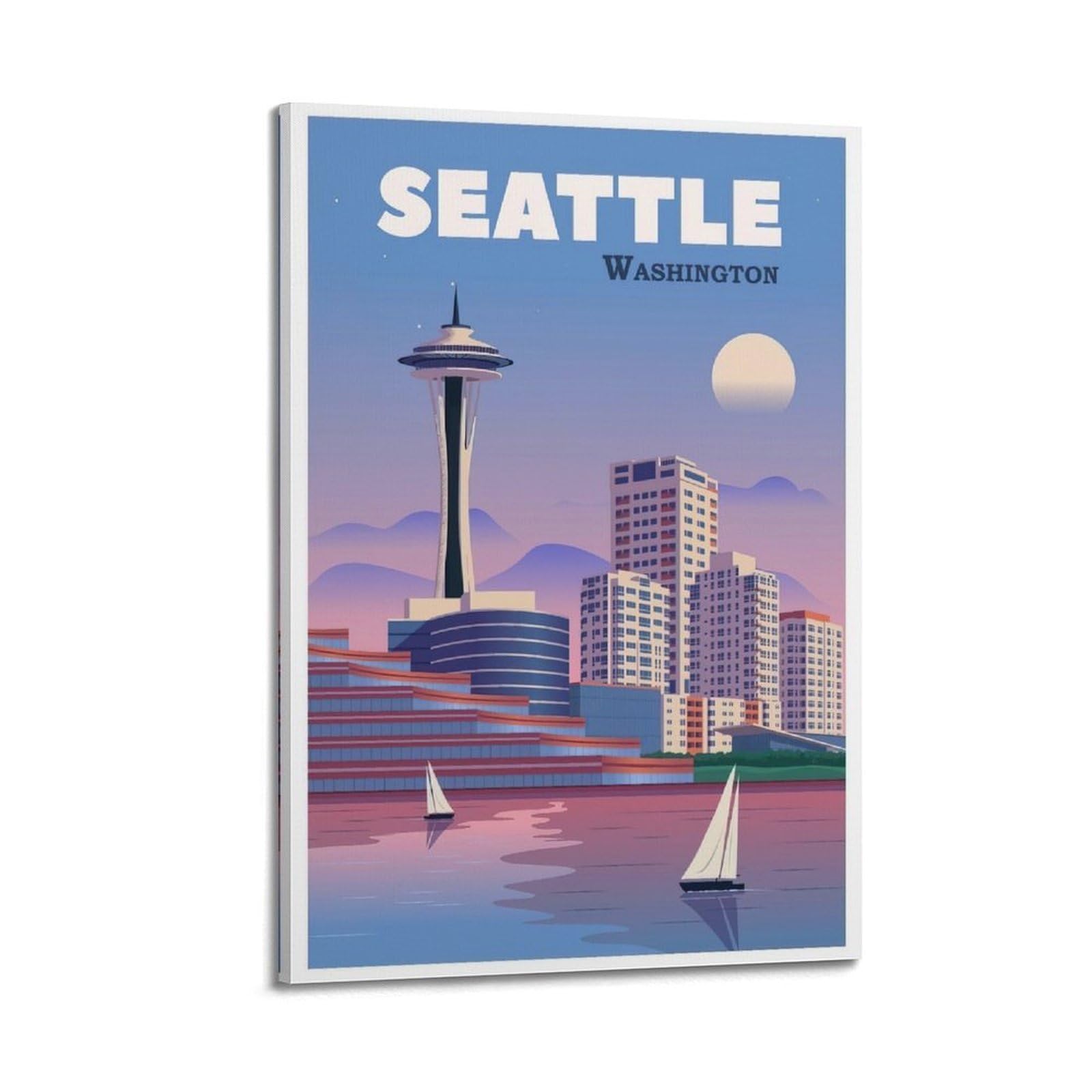DLJGDS Vintage Travel Poster Seattle Washington Decorative Painting Canvas Wall Posters And Modern Family Bedroom Decor 12x18inch(30x45cm)