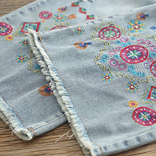 Jeans large brodé femme taille haute idéal pour les sorties