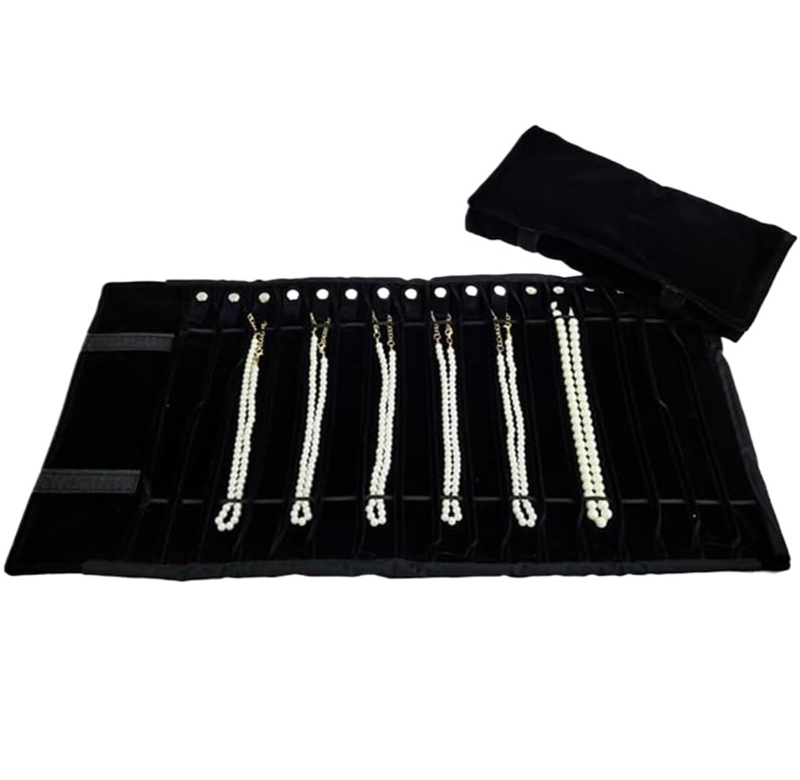 Schmuckrolle Tragbare Schmuckrolle, entwirrt, sichere Halskette, Reise-Aufbewahrungstasche, Displayhalter, 16 Ketten, PU-Leder, Samt, Schwarz und Grau(All black velvet)