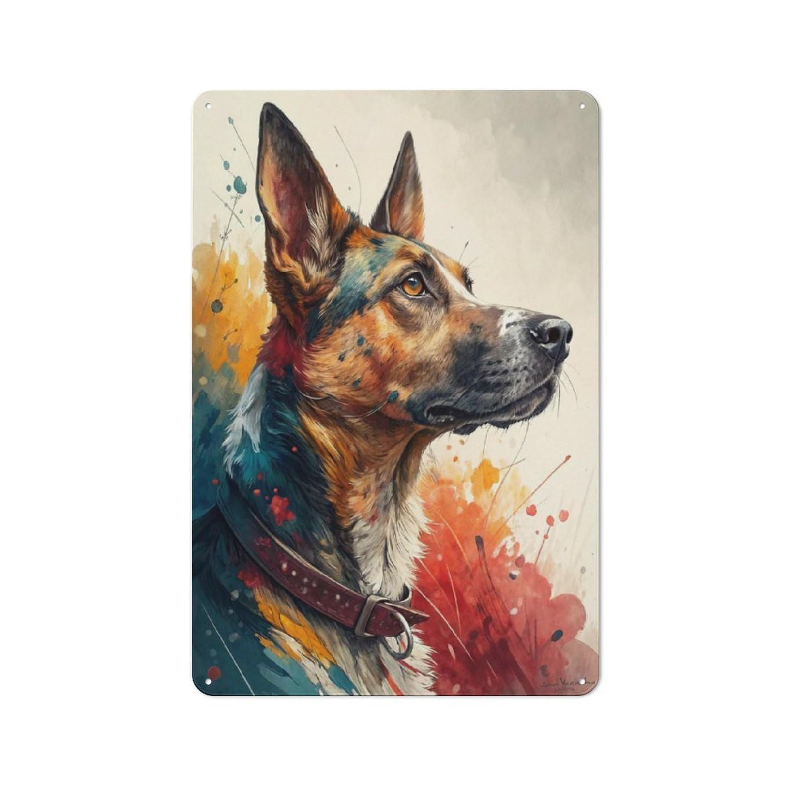 Junmoney Style-6 Metal Plaque 30X20cm With Colorful German Shepherd Portrait For Pub Or Café, Vintage Decor, For Vintage Wall Decor Fans, For Metal Sign Collectors