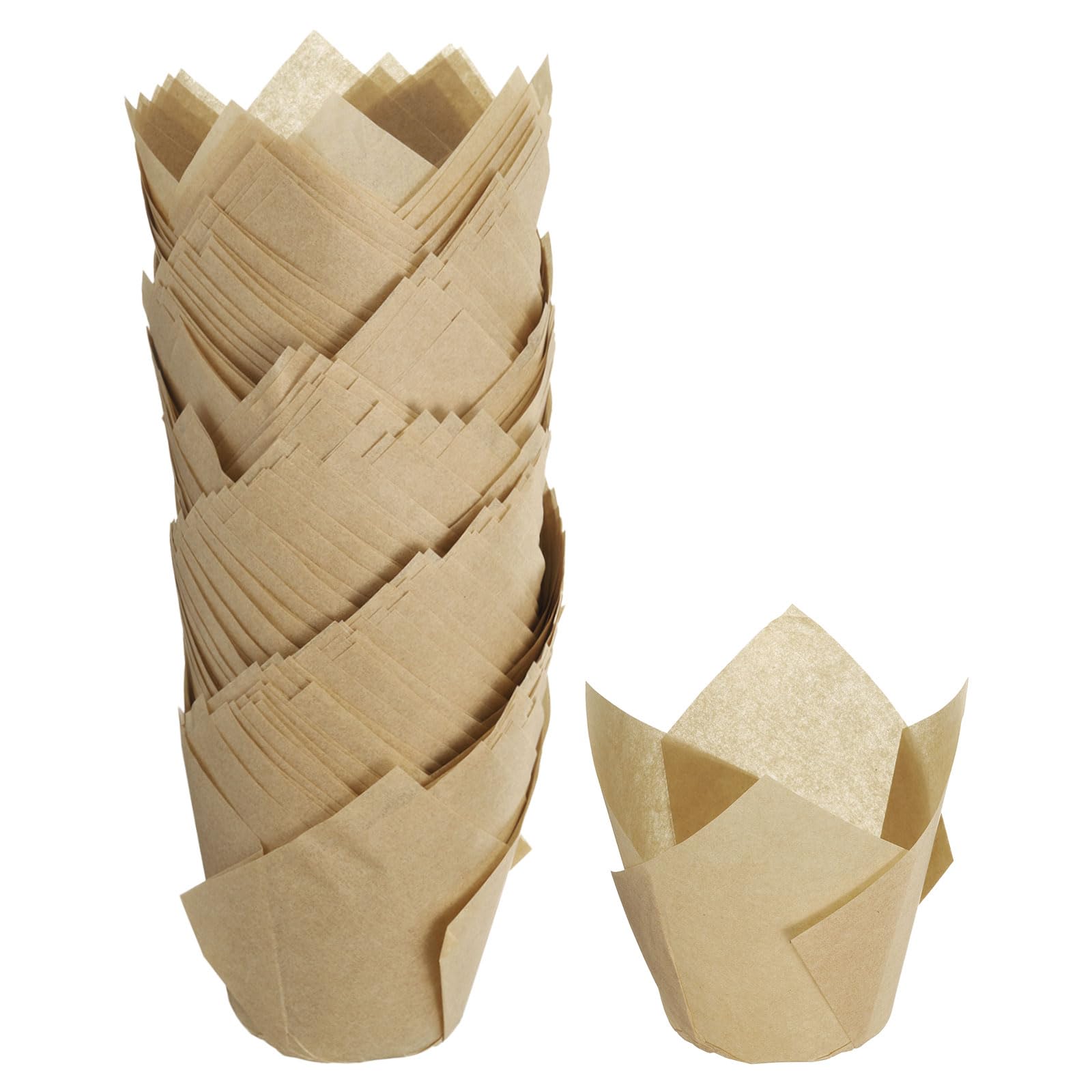 uxcell 150Pcs Tulip Baking Cups Cupcake Muffins Liners Paper Greaseproof Wrappers for Wedding Birthday Party Festivals Christmas(3.1" x 2", Brown)