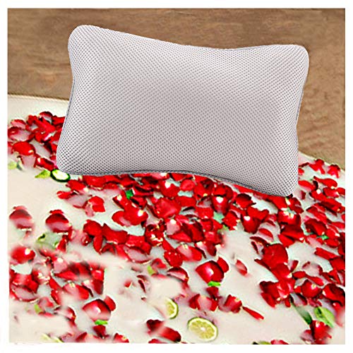 Bathtub Pillow, Non Slip, Breathable Soft, Comfortable Head Neck Support, Machine Washable, 2 Large Suction Cups (grey)