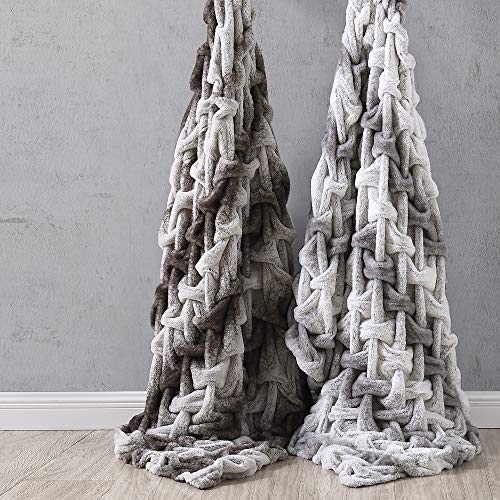 Image of Modern Threads Luxury Solid Braided Faux Fur Reverse to Flannel Throw Blanket, Taupe - 50 inch x 60 inch