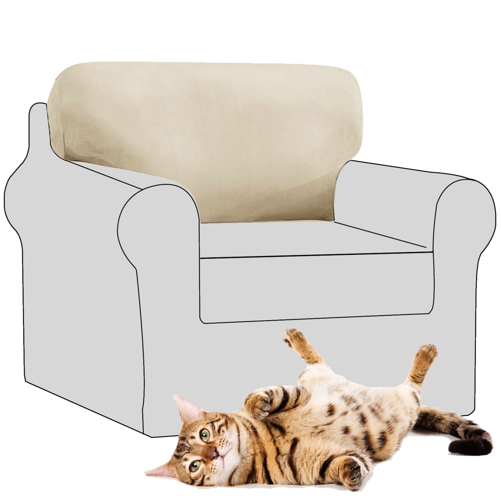 SYLC Stretch Velvet Sofa Backrest Cover, Back Cushion Covers Non-Slip Sofa Cushion Slipcovers for Couch Chesterfield Caravan RV Dinette (Beige,1 pc Square M)