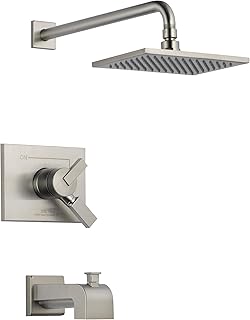 DELTA FAUCET Vero 17 Series Dual-Function Tub and Shower Trim Kit with Single-Spray Touch-Clean Rain Shower Head, Stainless T17453-SS (Valve Not Included)