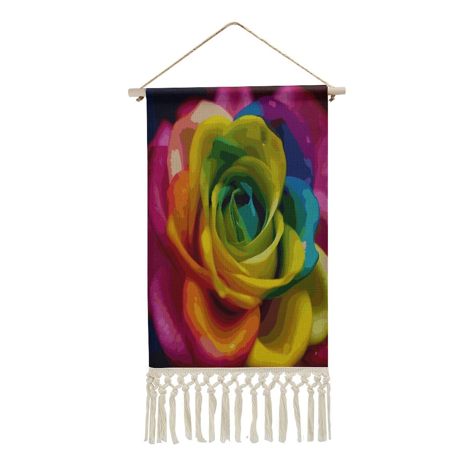 FekiLoot Rainbow Flower Wall Art Print Decor Art Tapestry with Tassel Cotton Linen Hanging Poster Vintage Aesthetic Wall Art Poster Rustic Wall Art Decor for Home Bedroom Living Room Office
