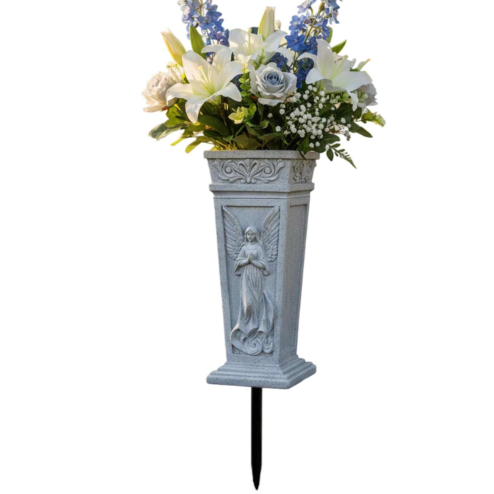 Cemetery Vases for Grave, Memorial Cemetery Vase with Ground Spikes Resin Grave Flower Holder for Fresh/Artificial Flowers, Vases For, Garden Décor