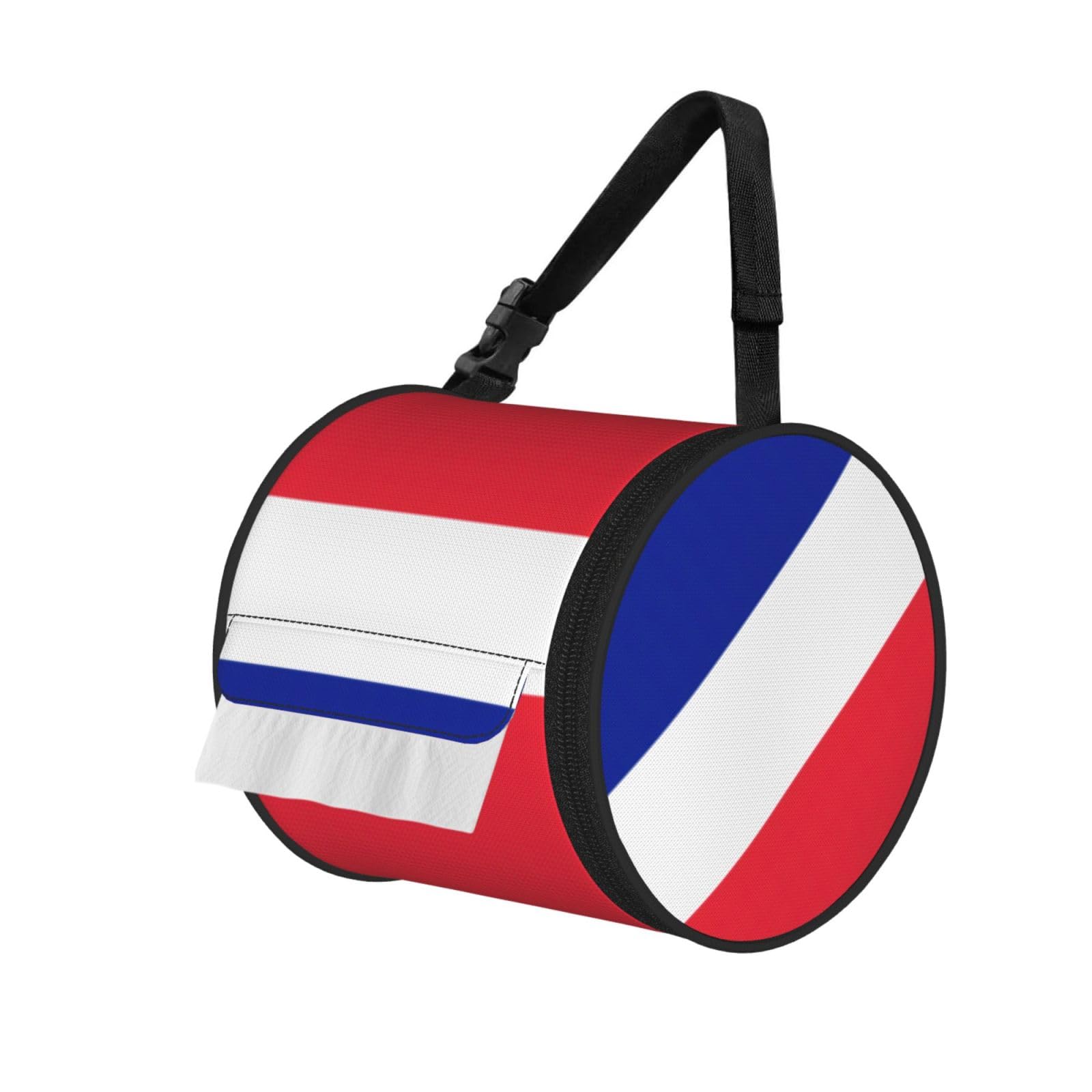 French Flag Print Round Paper Tissue Holder With Shoulder Strap, Portable Roll Case For Caravan Travel Use