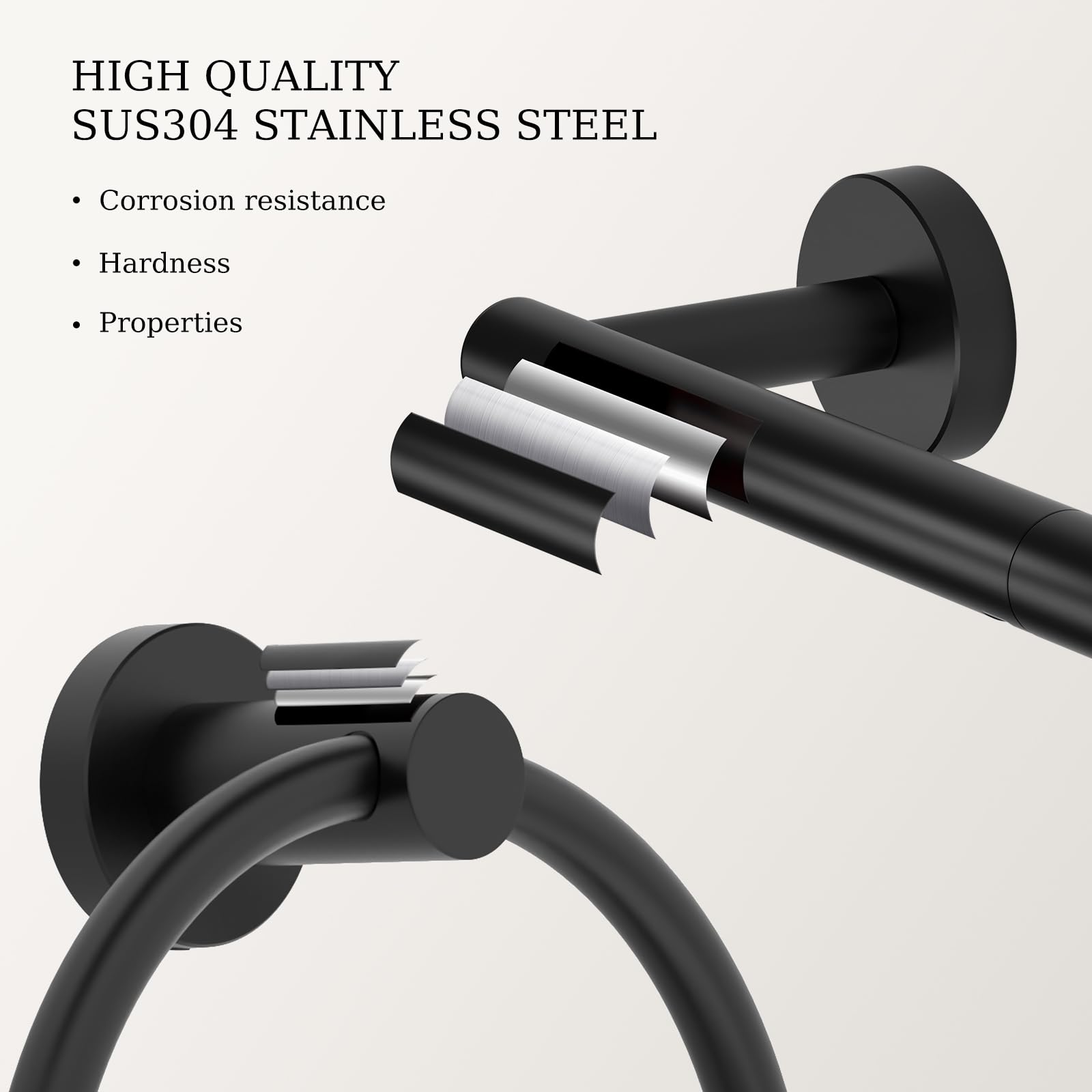 Matte Black Toilet Paper Holder & Towel Holder Bathroom Hardware Set — Amazon image 7