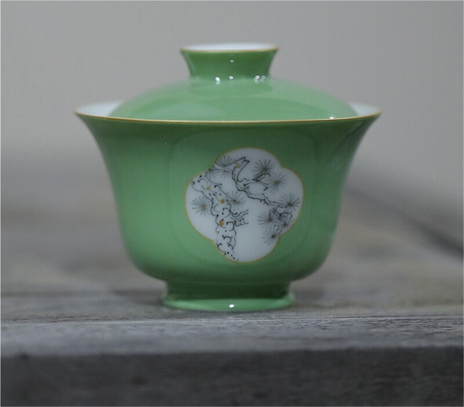 105 ml antyczna ręcznie malowana sosna Gaiwan retro zielone otwarte okno herbata Tureen pokrywa do zaparzania herbaty miska herbata kung fu