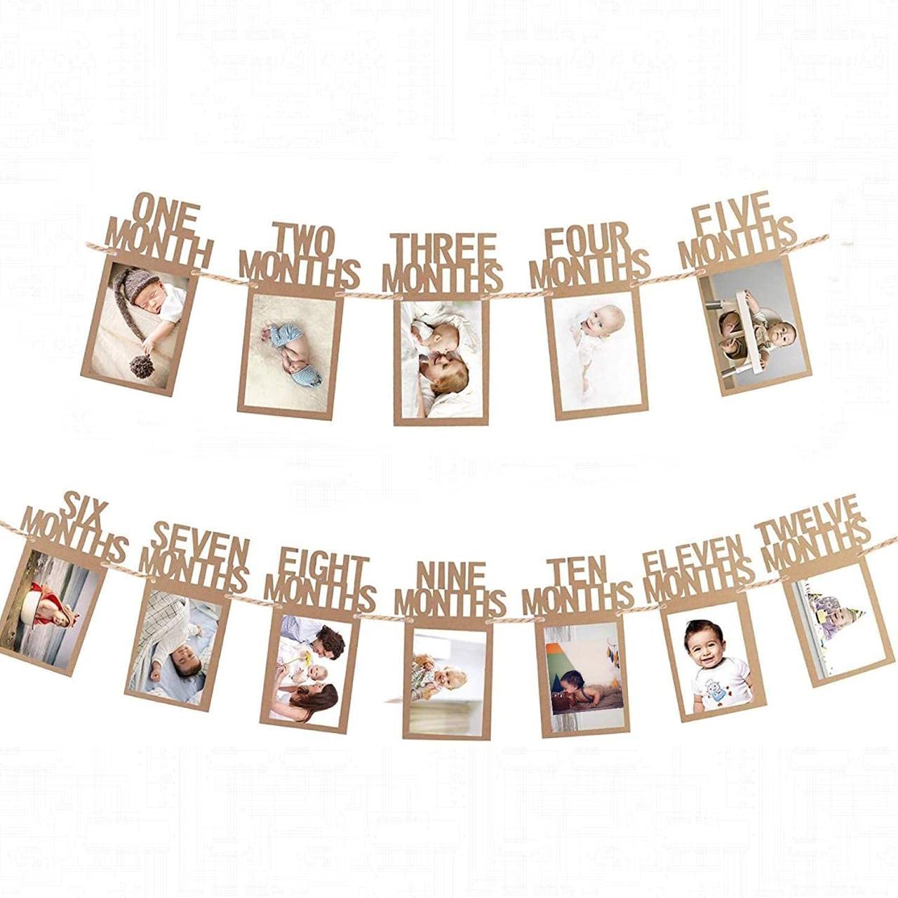 HIGHLAND First Birthday Photo Banner, Brown Color - 12 Months Photo Frame Banner for Boys/Girls – First Birthday Party Decoration Supplies
