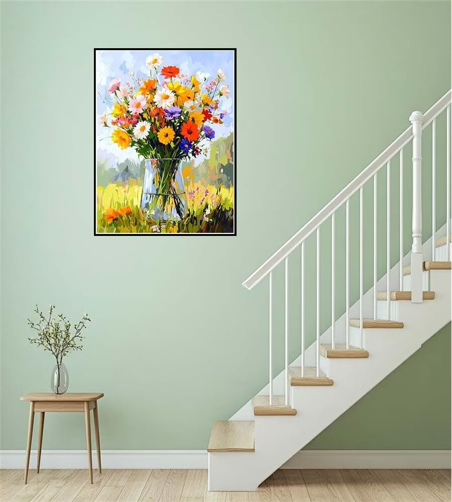 Malen Nach Zahlen Erwachsene Gänseblümchen Blumen, Malen Nach Zahlen mit Pinseln und Acrylfarben, DIY Paint by Numbers 80 x 120 cm, Malen-Nach-Zahlen für Anfänger, Home Decor (Ohne Rahmen) -YH665