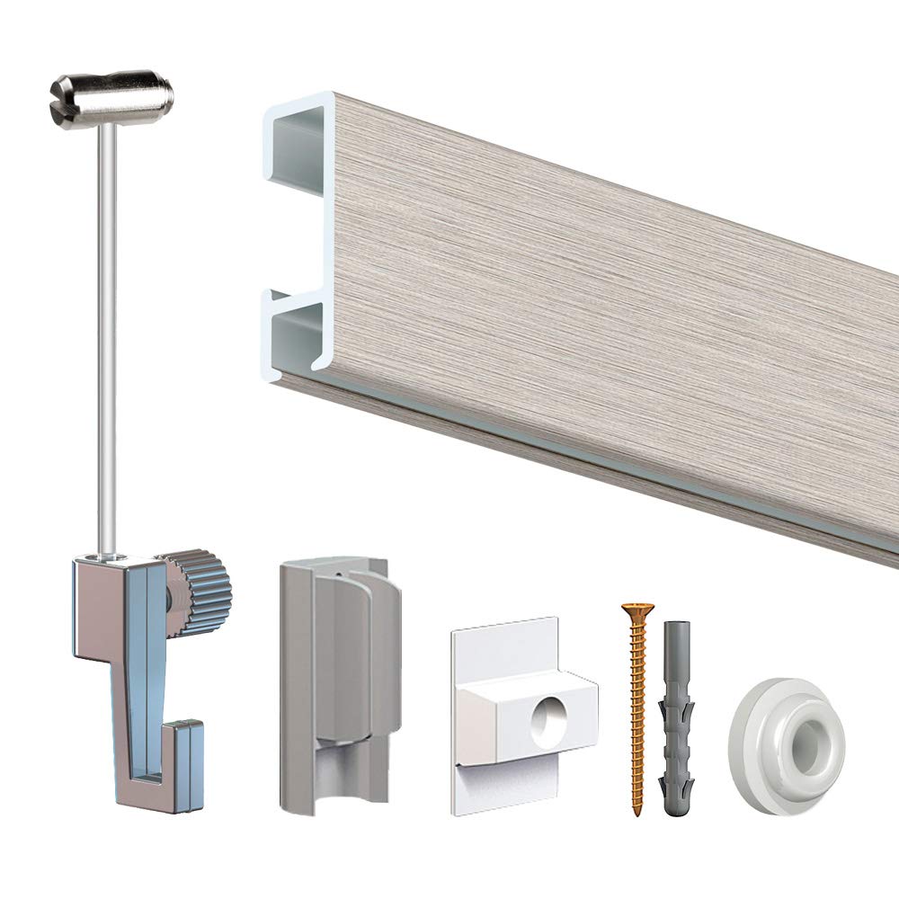 Set completo di binari per foto, in argento, lunghezza 8 m ed espandibili, decorazione da parete con immagini e foto, ganci per foto inclusi