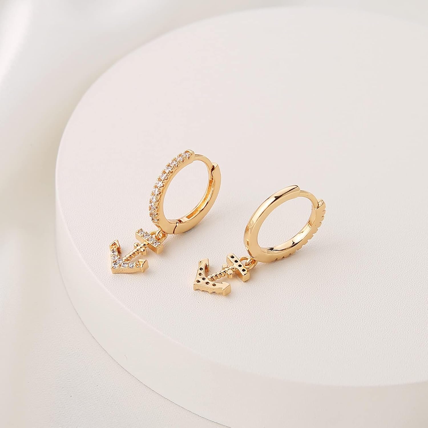 HZMAN Nautical Anchor Dangle Earring for Women 14K Gold Plated Dainty Cubic Zirconia Drop Earrings Jewelry Gift - Image 5