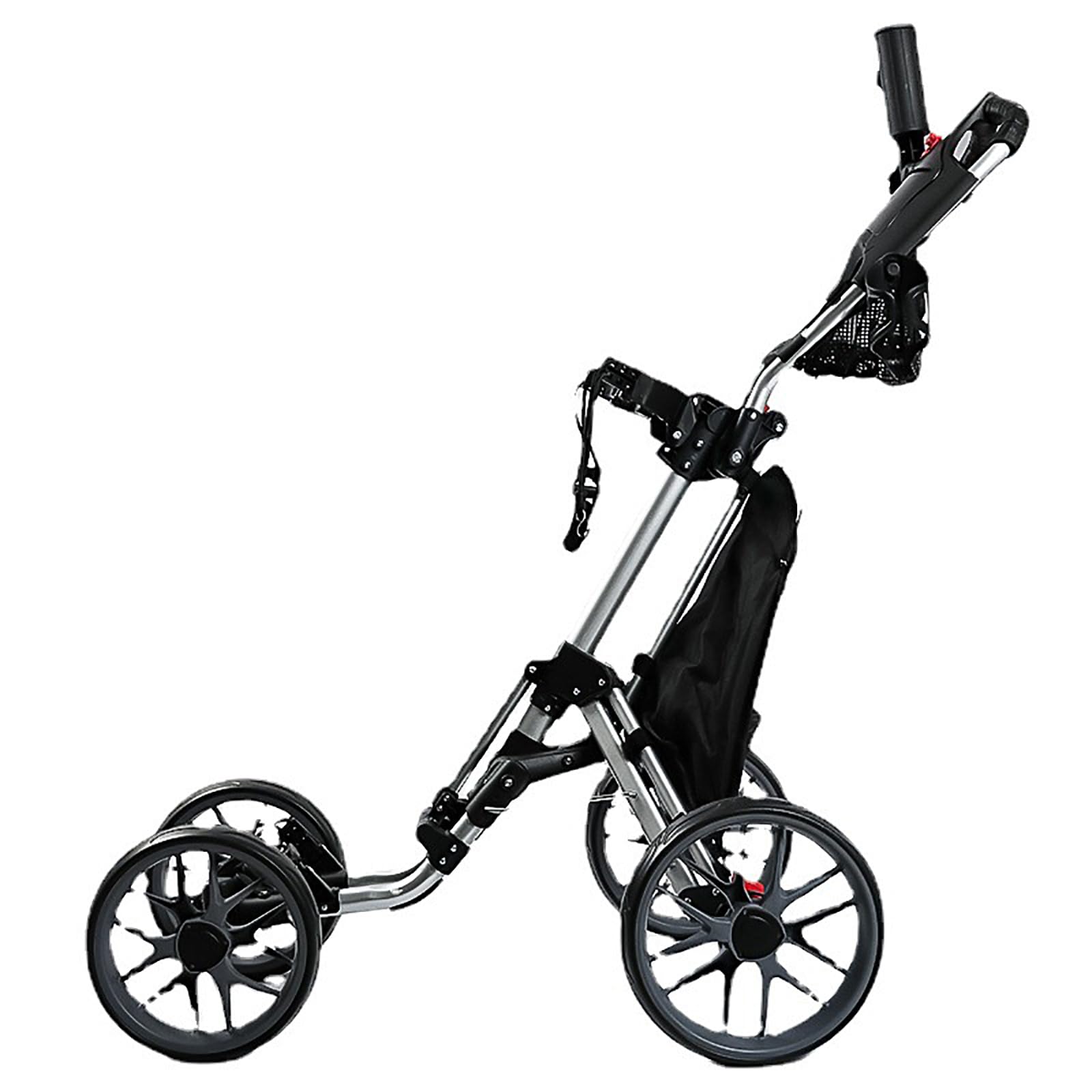 Carrito Golf 4ruedas,Carrito Golf Plegable Y Liviano con Bolsa Almacenamiento,Freno Pie,Soporte para Paraguas Extraíble Y Marcador,Clip Tamaño Bolsa Pelota Ajustable,Empujar Y Jalar Fácilmente