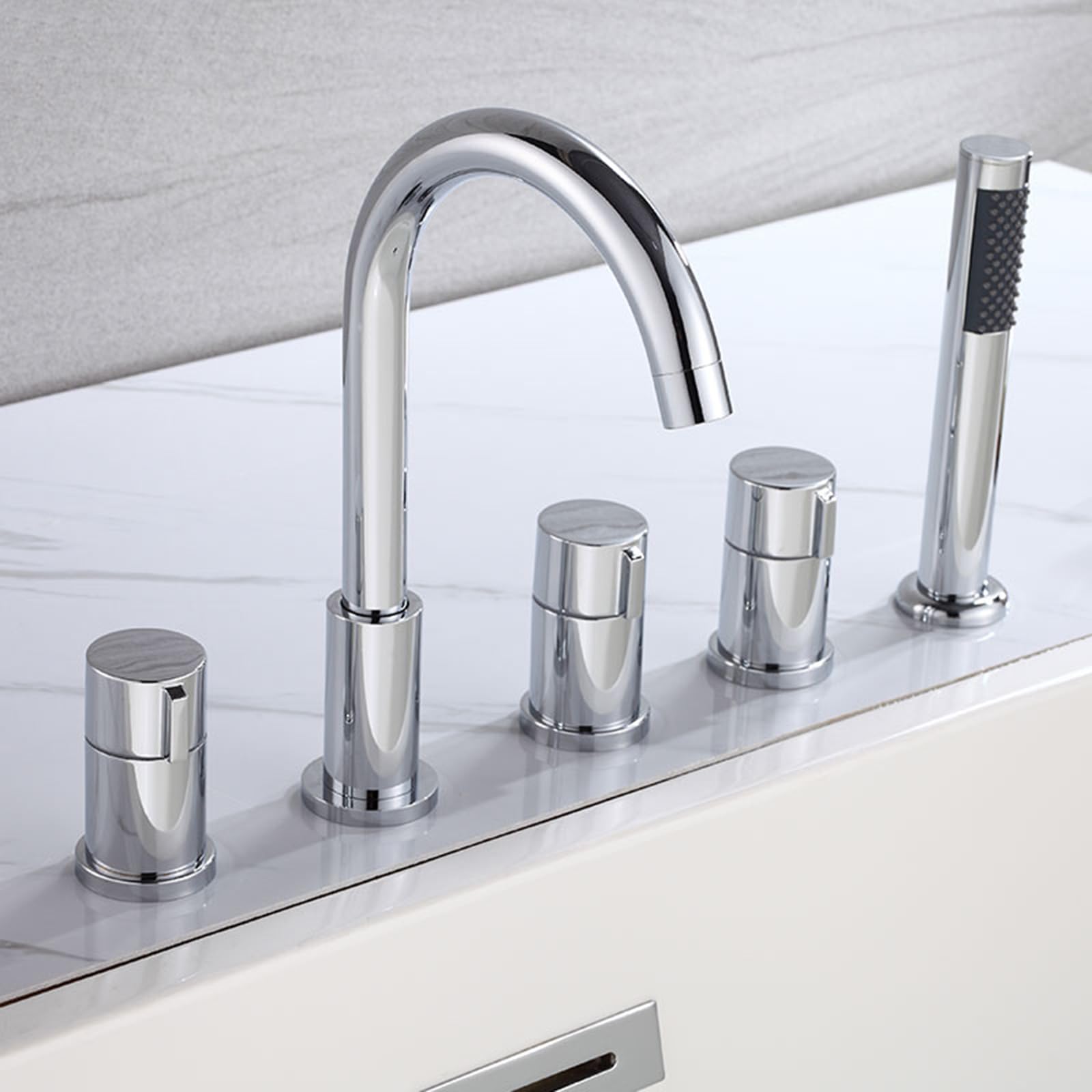 ZQFHSX Brass Bath Taps Mixer Shower 5 Hole Swivel Hot and Cold Water Tap